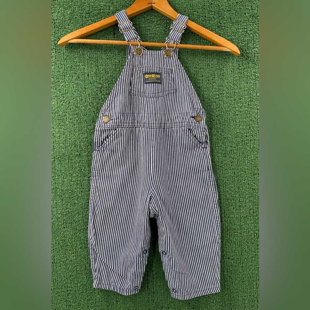 VTG 80s Oshkosh B'Gosh Vestbak Blue Striped Overalls Baby Boy 24 Months USA Made
